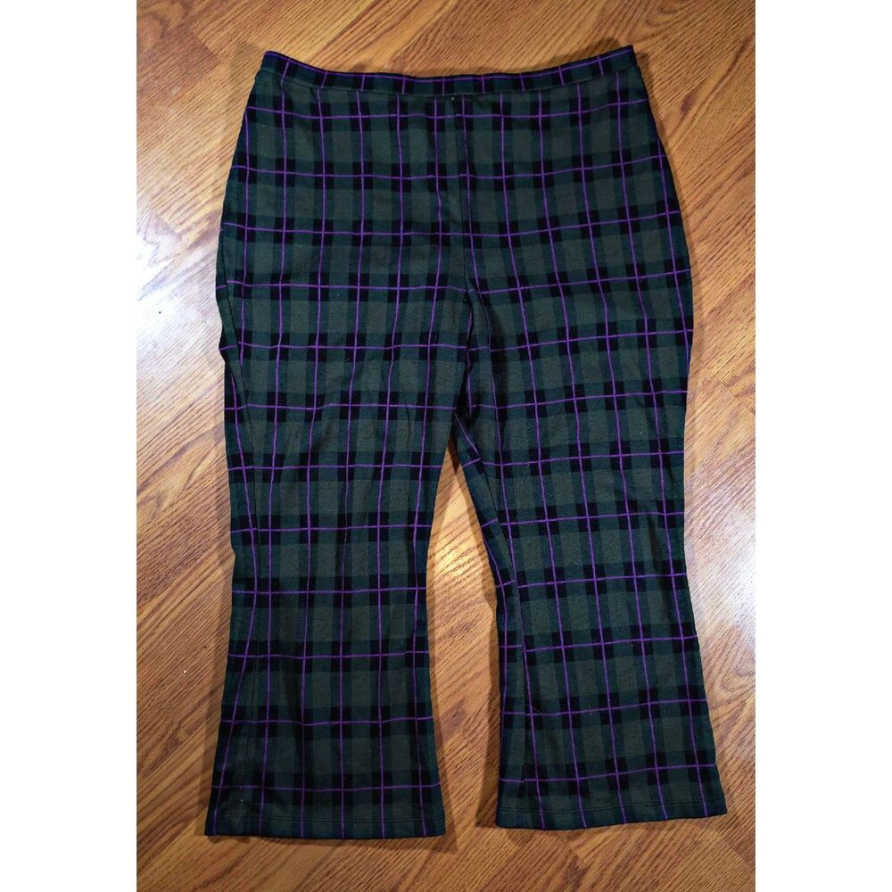 Wild Fable XXL Olive Green & Purple Plaid Knit Flare Pants